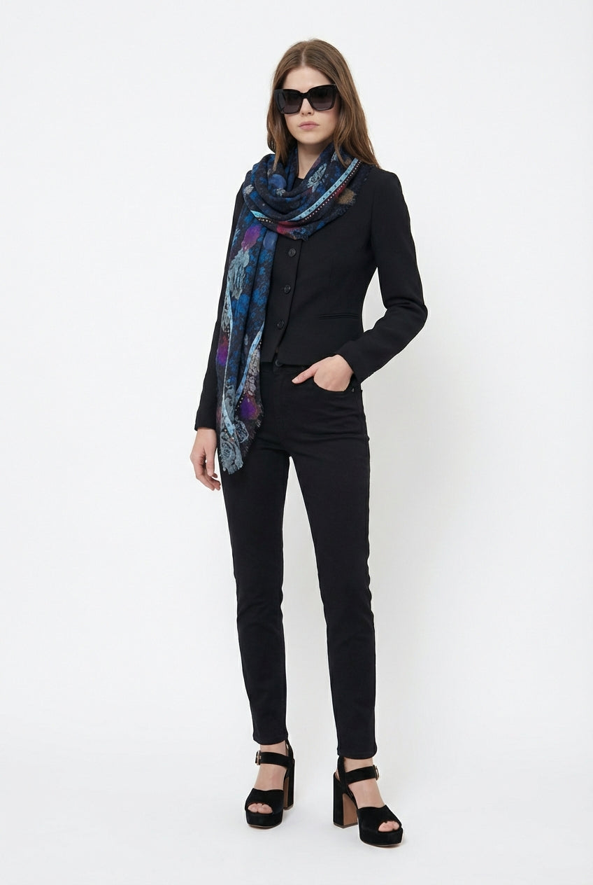 VASSILISA Scarf in Midnight Blue Colour: Bunnies and Florals Print
