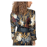 1980'S Original Vintage Black Floral Silk Dress Uk 10 - 12