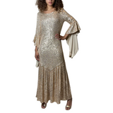 1990'S Original Vintage Gold Sequin Bell Sleeve Dress Uk 8 - 12