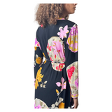 1980'S Original Vintage Black Leonard Floral Silk Dress Uk 10 - 12