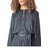 1970'S Vintage Original Black Pleated Long Sleeved Dress Uk 10 - 12