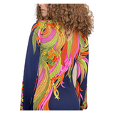 1970'S Original Vintage De Parisini by Gianni Versace Navy Floral & Palm Silk Print Maxi Dress Uk 8 - 10