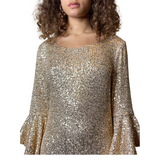 1990'S Original Vintage Gold Sequin Bell Sleeve Dress Uk 8 - 12