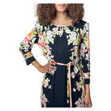 1980'S Original Vintage Black Leonard Floral Silk Dress Uk 10 - 12