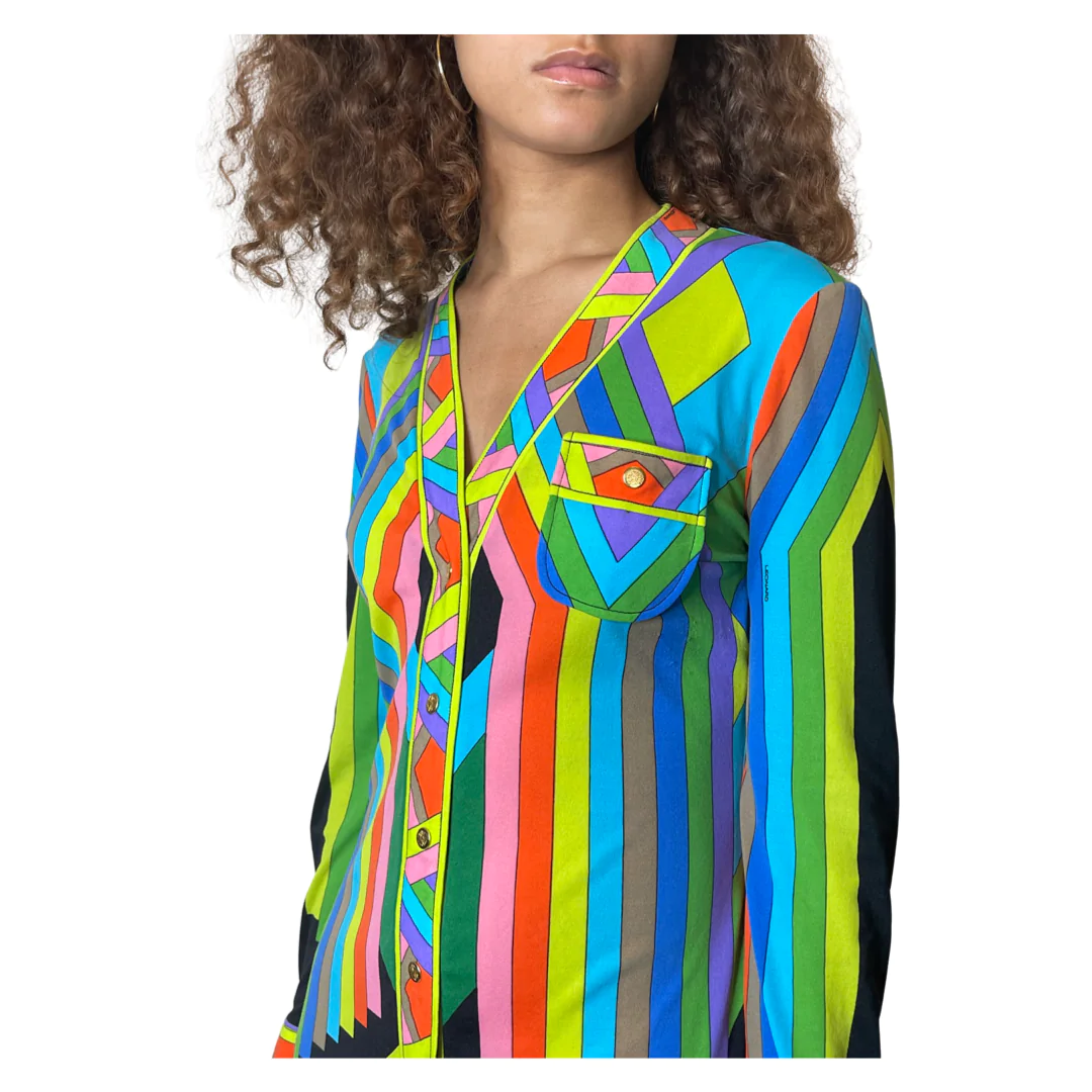 1970's original vintage multi - coloured leonard dress uk 10 - 12
