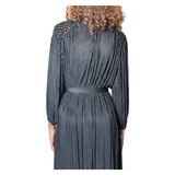 1970'S Vintage Original Black Pleated Long Sleeved Dress Uk 10 - 12