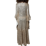 1990'S Original Vintage Gold Sequin Bell Sleeve Dress Uk 8 - 12