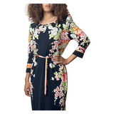 1980'S Original Vintage Black Leonard Floral Silk Dress Uk 10 - 12