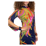 1970'S Original Vintage De Parisini by Gianni Versace Navy Floral & Palm Silk Print Maxi Dress Uk 8 - 10