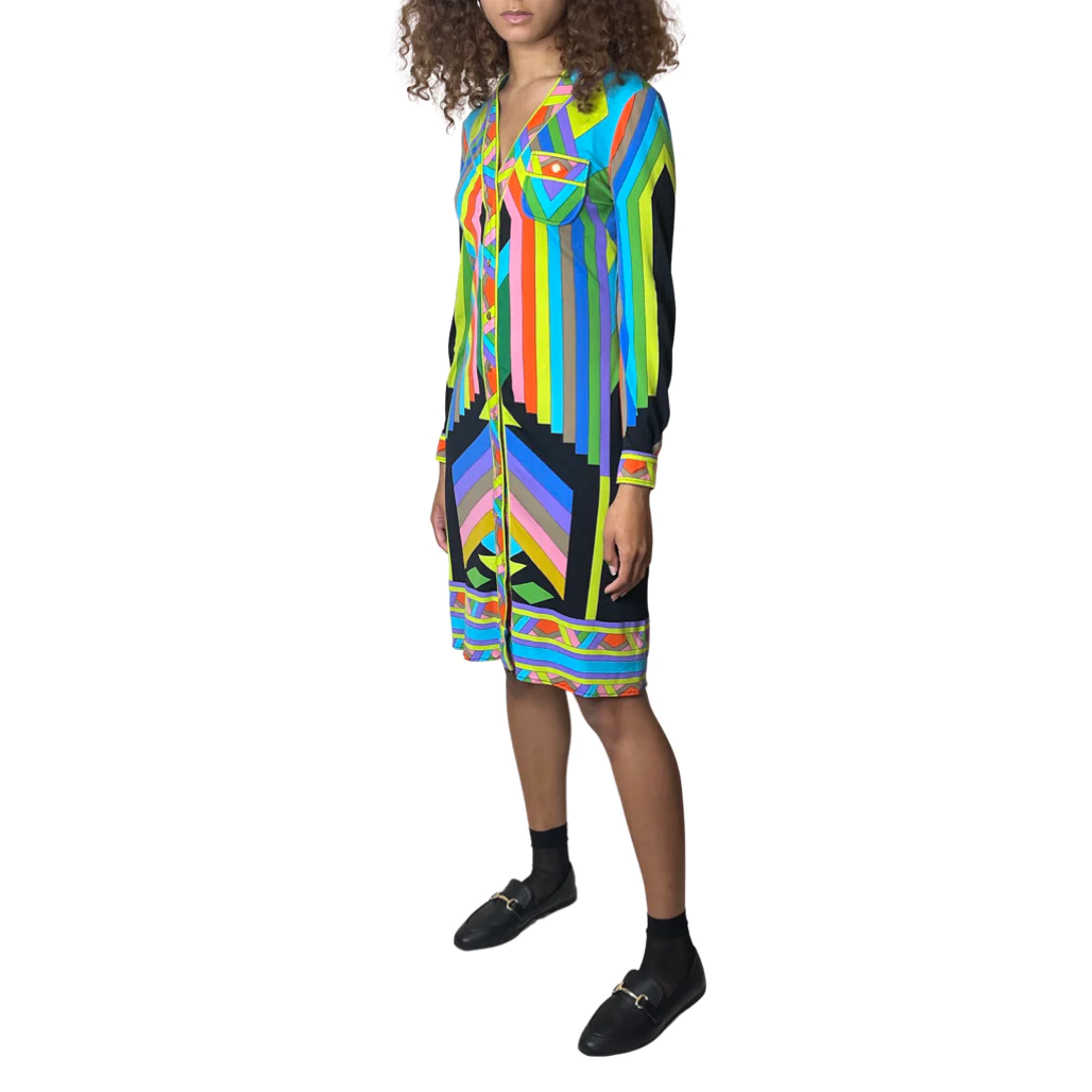 1970's original vintage multi - coloured leonard dress uk 10 - 12