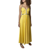 Original 1970'S Vintage Yellow & Gold Strap Maxi Dress