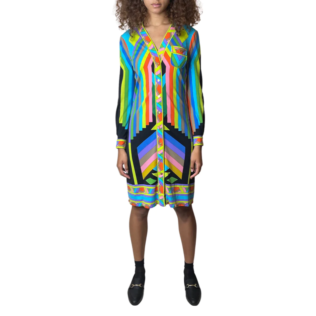 1970's original vintage multi - coloured leonard dress uk 10 - 12