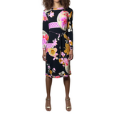 1980'S Original Vintage Black Leonard Floral Silk Dress Uk 10 - 12