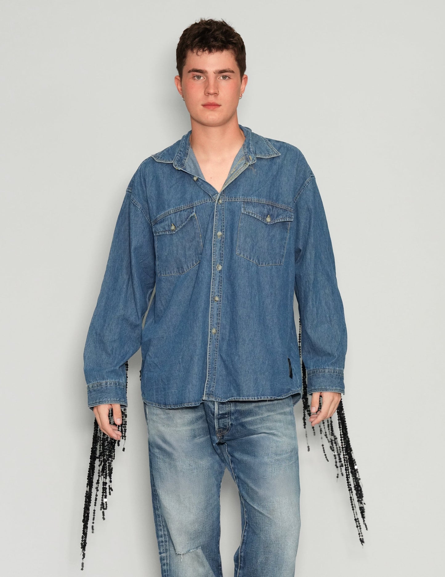 Party Back Sequinned Tassel  Denim Shirt