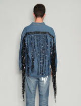 Party Back Sequinned Tassel  Denim Shirt