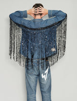 Party Back Sequinned Tassel Denim Shirt.