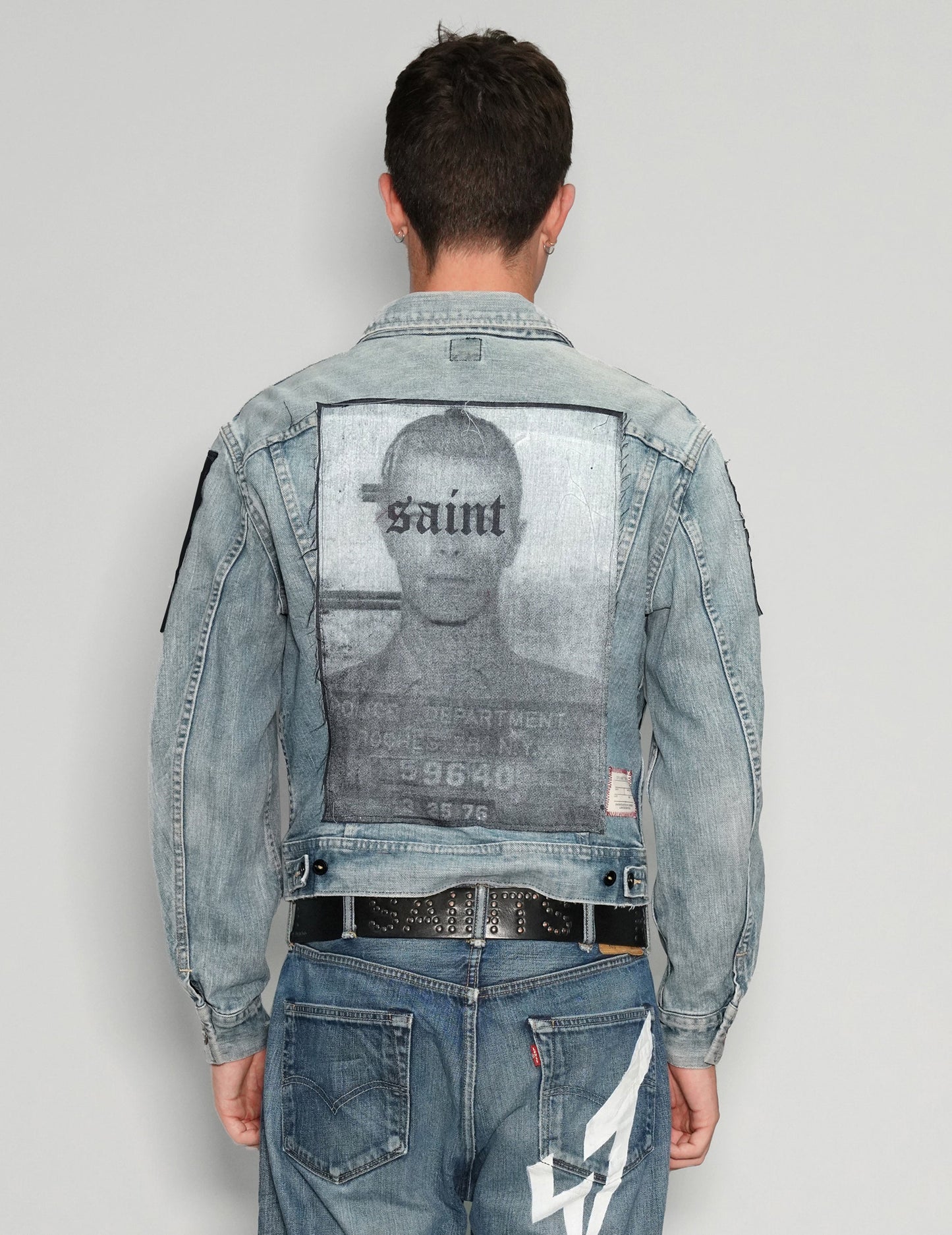 Vintage Patched Denim Jacket in Light Blue