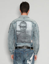 Vintage Patched Denim Jacket in Light Blue