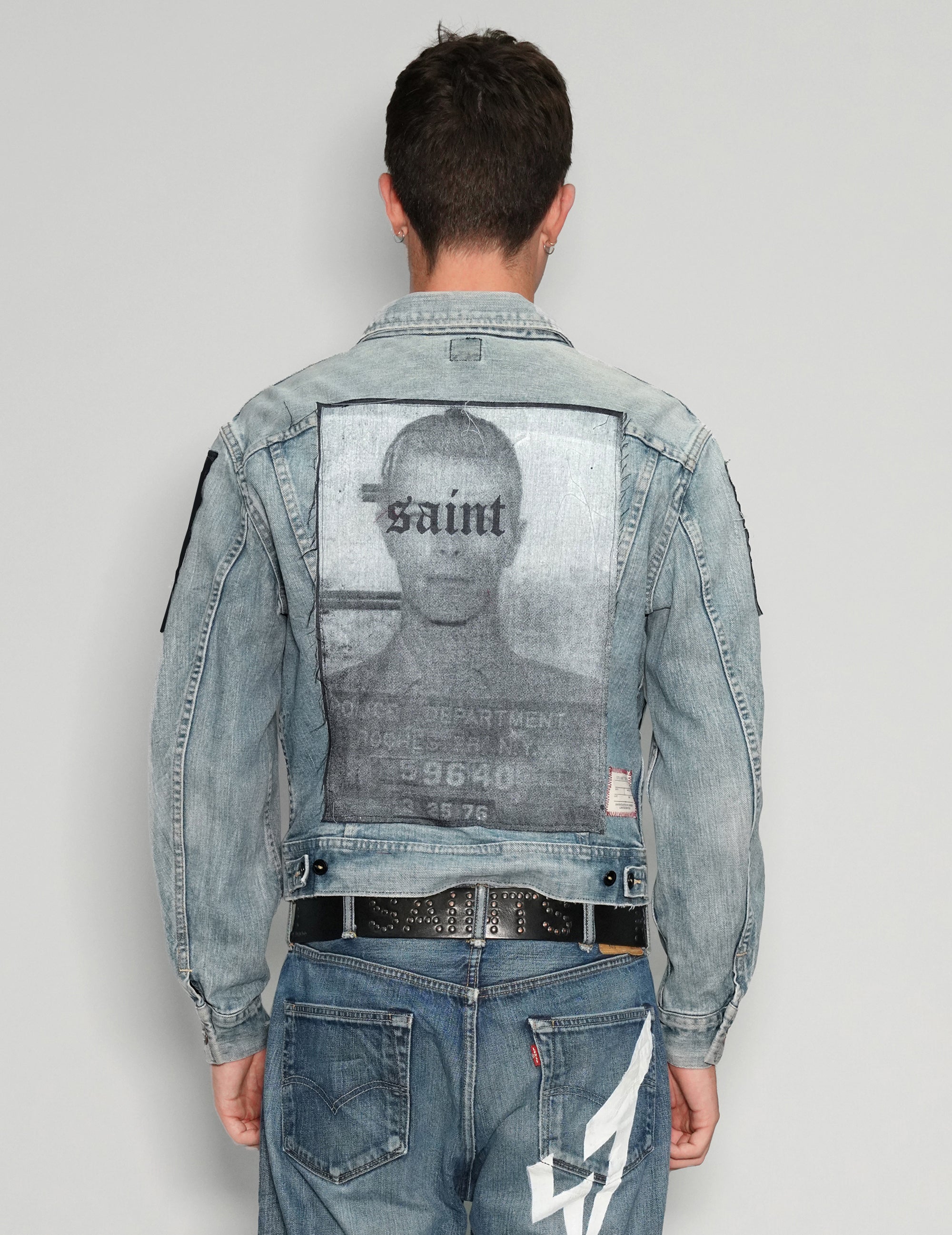 Vintage Patched Denim Jacket in Light Blue