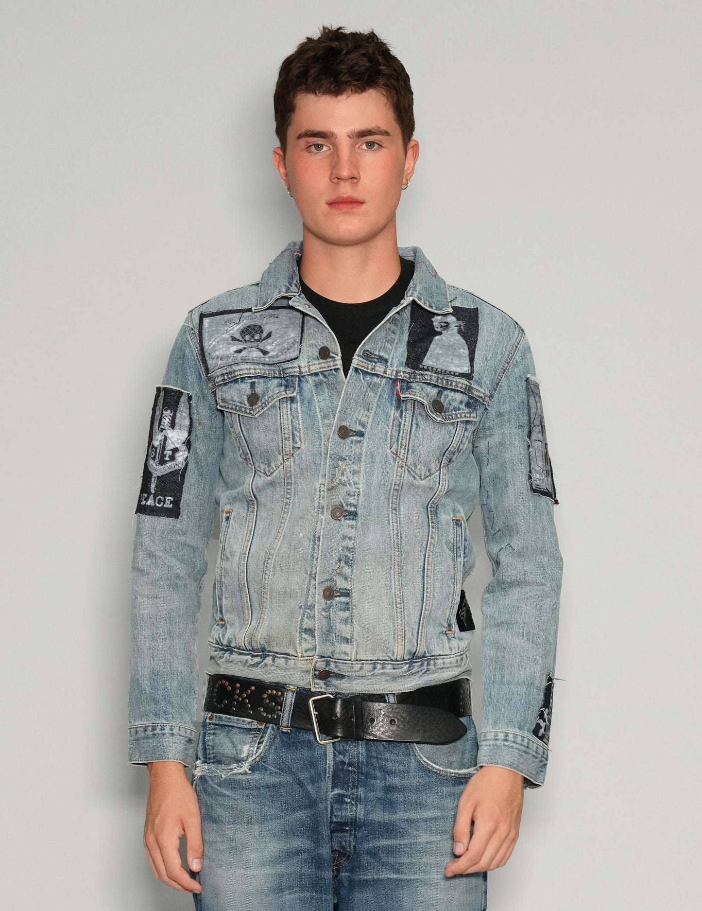 Vintage Patched Denim Jacket in Light Blue