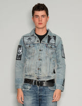 Vintage Patched Denim Jacket in Light Blue