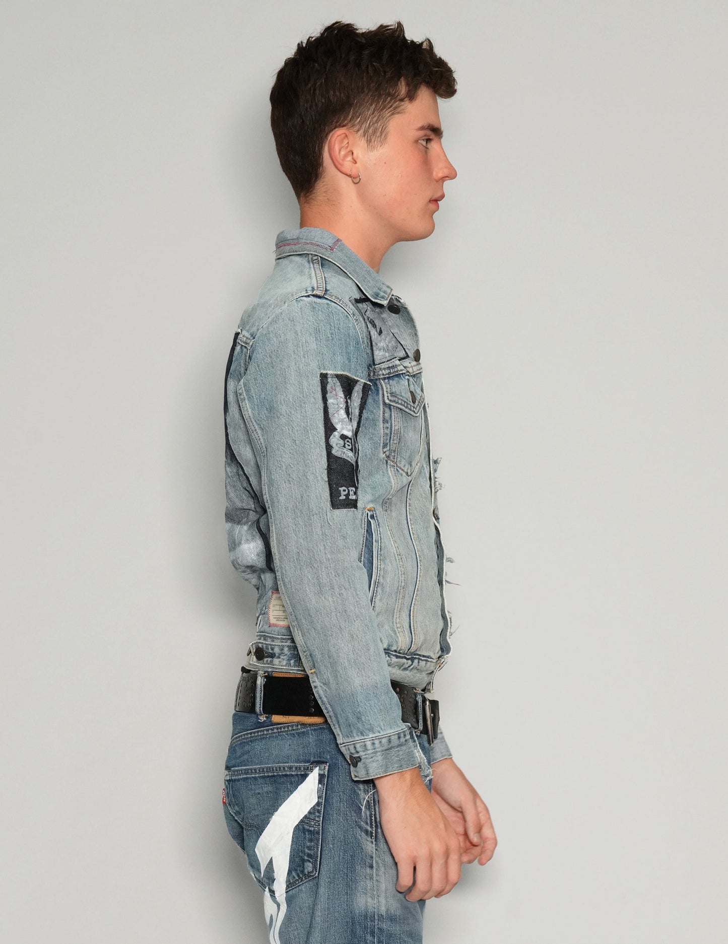 Vintage Patched Denim Jacket in Light Blue