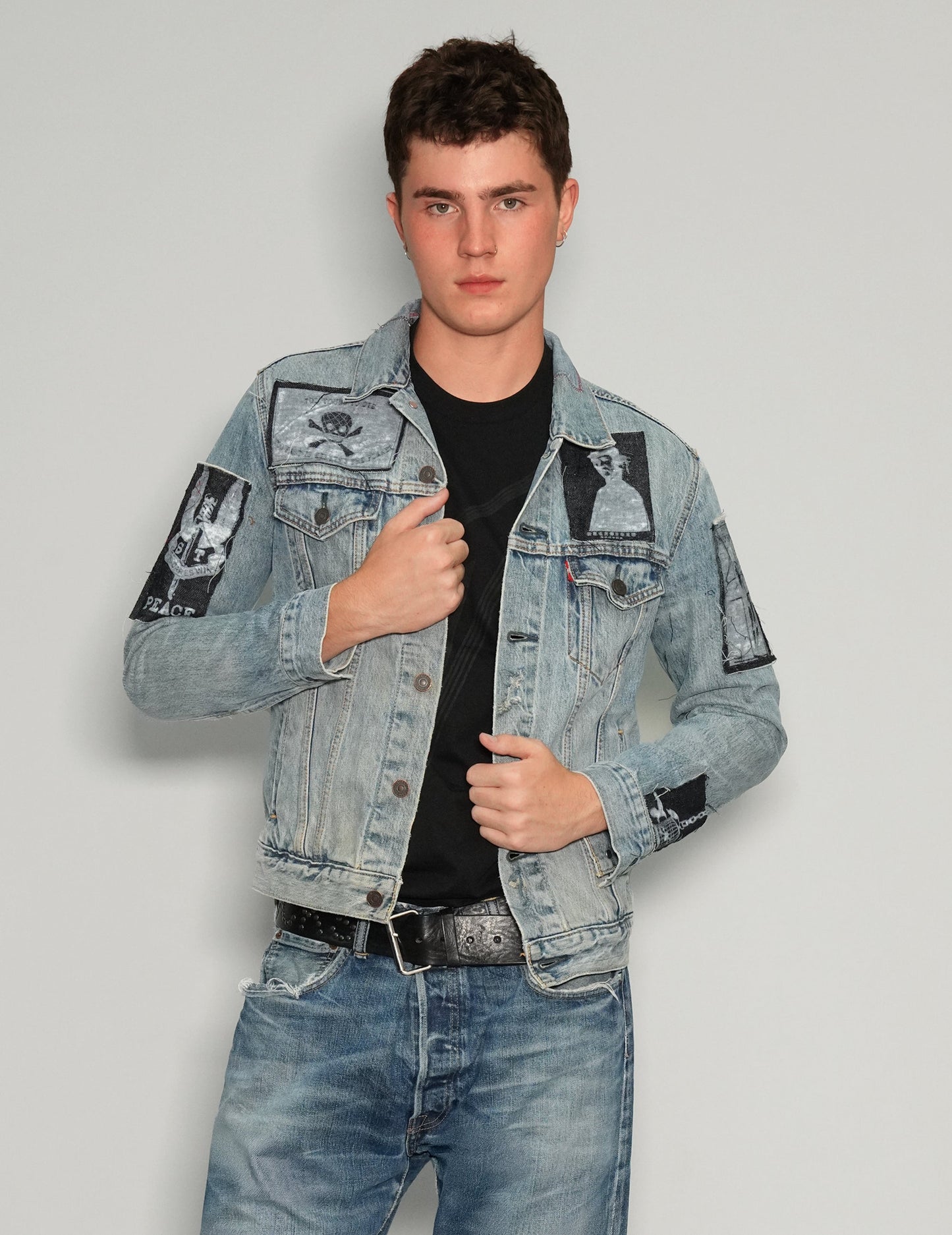 Vintage Patched Denim Jacket in Light Blue
