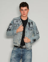 Vintage Patched Denim Jacket in Light Blue