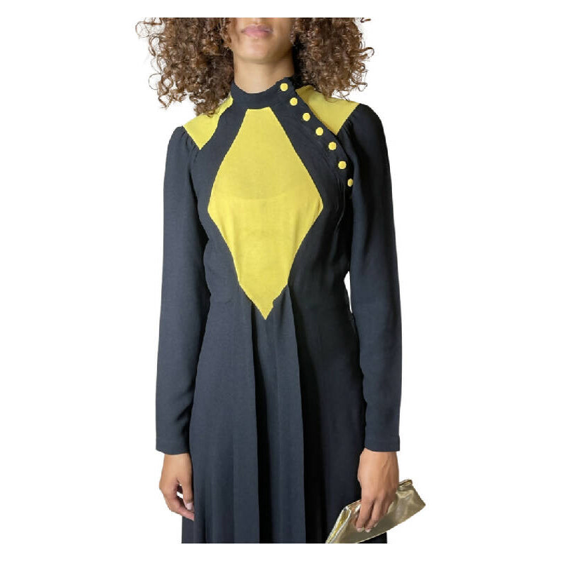 Rare Vintage 1970's Original Black & Yellow Dress Designed by Ossie Clark UK 8 - 10