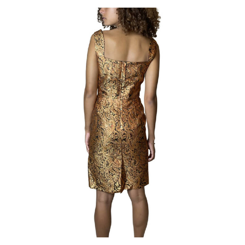 Gorgeous Original Vintage 1970's Gold / Bronze Brocade Dress UK 10 - 14