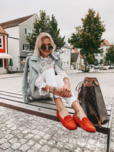 Women's Penny Driving Loafers, red suede