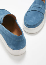Slip-on Sneaker Loafers, petrol blue suede
