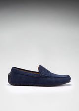 Tyre Sole Penny Driving Loafers, navy blue suede