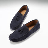 Tasselled Driving Loafers, navy blue suede