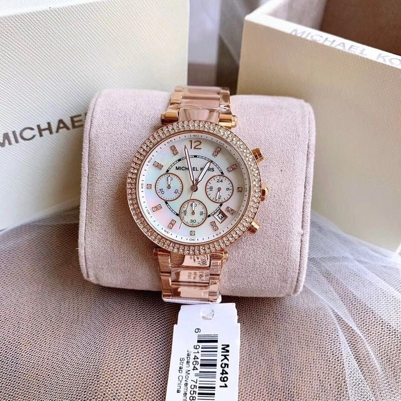 Michael Kors Women’s Watch Stainless Steel Rose Gold Strap With Mother Of Pearl Dial MK5491
