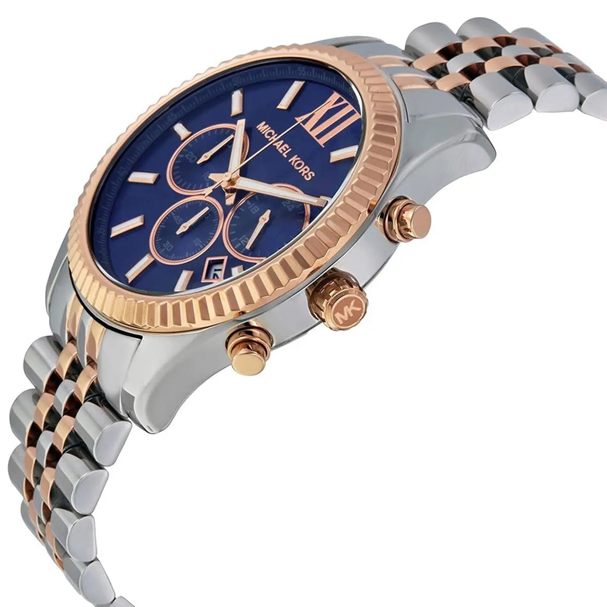 Michael Kors Men's Watch Stainless Steel Silver & Rose Gold Two-Tone Strap With Blue Dial MK8412
