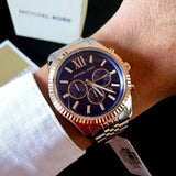 Michael Kors Men's Watch Stainless Steel Silver & Rose Gold Two-Tone Strap With Blue Dial MK8412