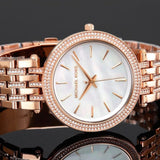 Michael Kors Women’s Watch Stainless Steel Rose Gold Strap With Mother Of Pearl Dial And Crystals MK3220