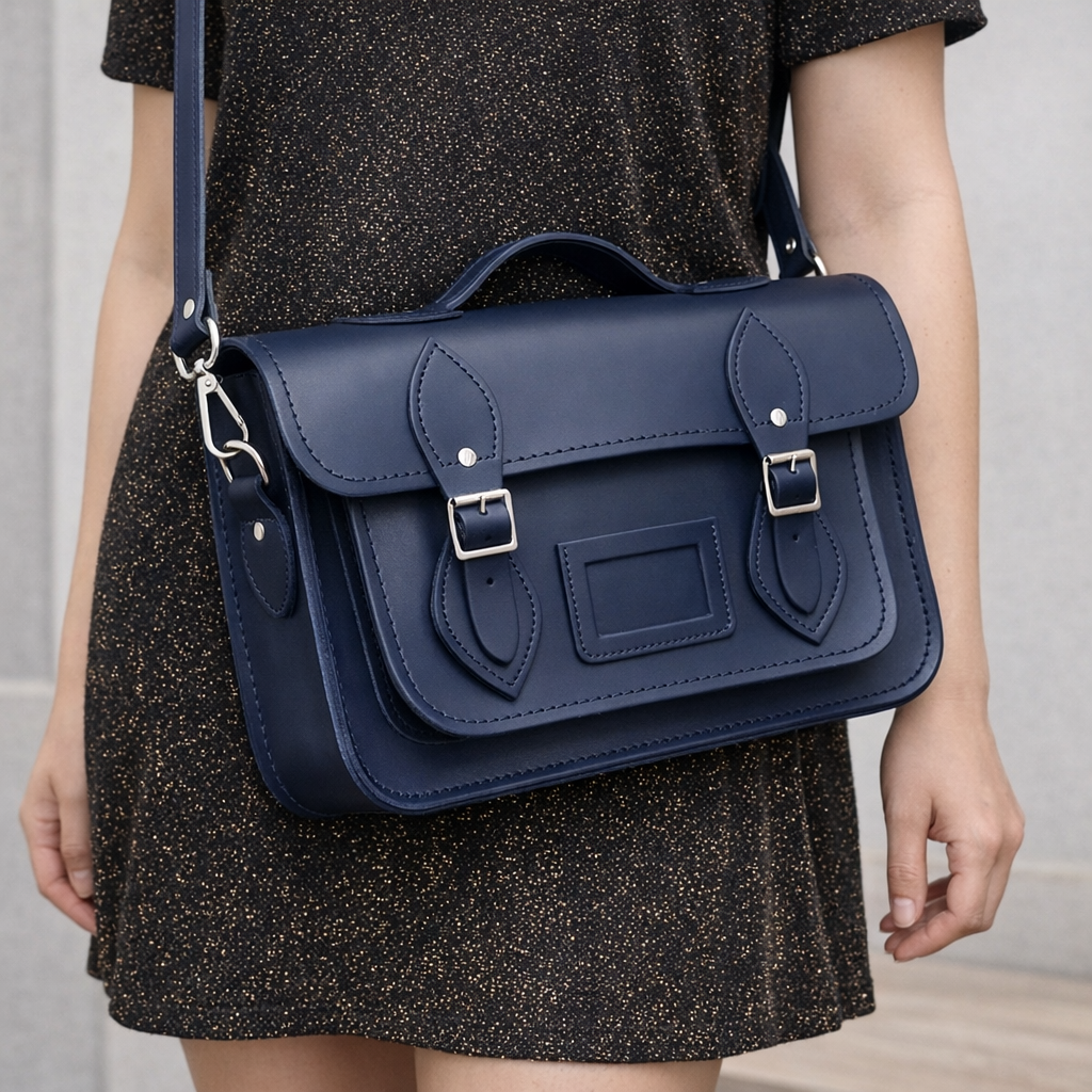 Handmade Leather Satchel - Navy Blue