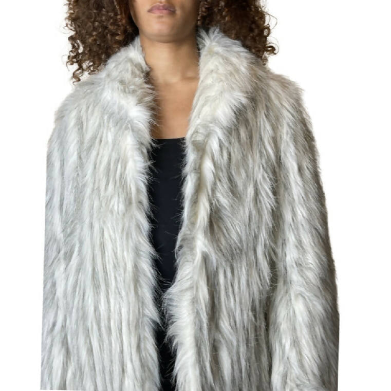 Original Vintage 1970's White & Grey Faux Fur Coat UK 8 - 14