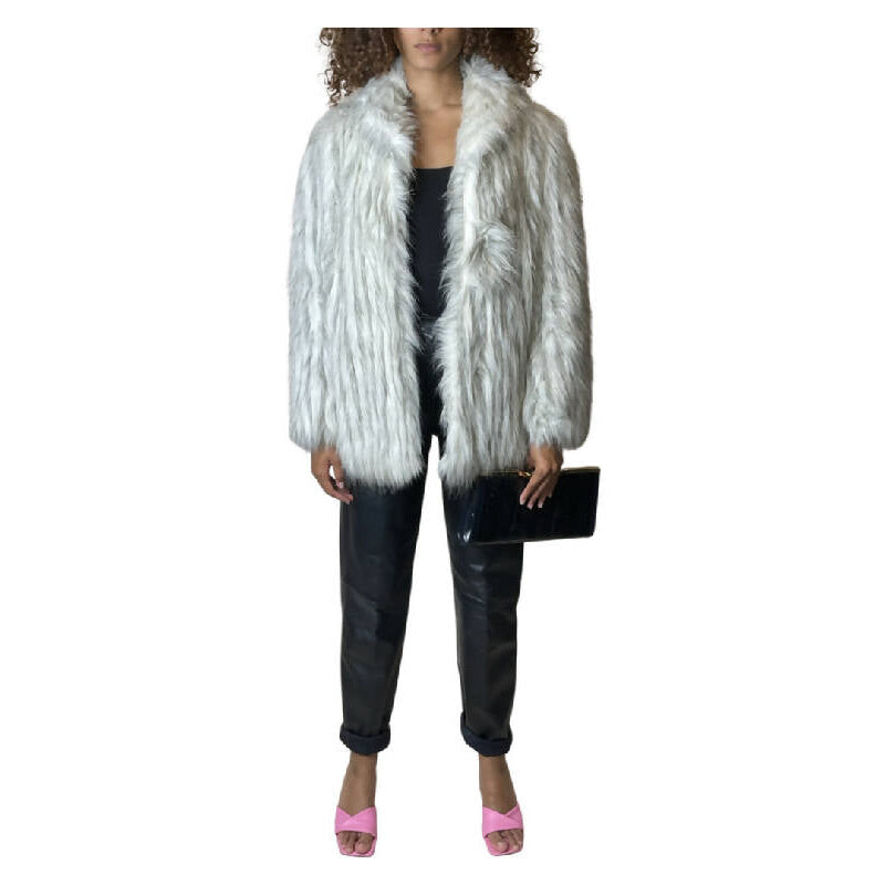 Original Vintage 1970's White & Grey Faux Fur Coat UK 8 - 14