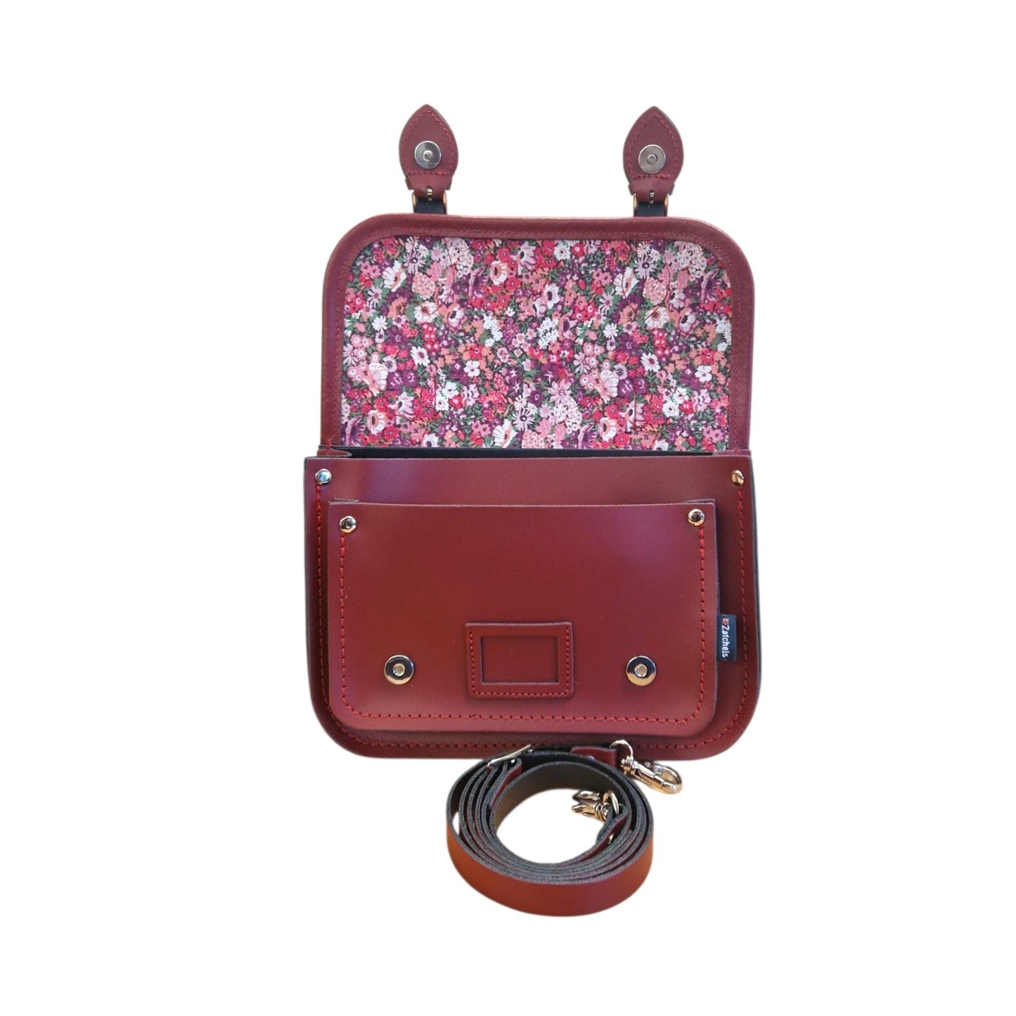 Floral Lined Leather Midi Satchel - Oxblood