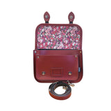 Floral Lined Leather Midi Satchel - Oxblood