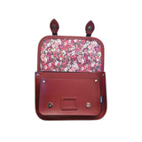 Floral Lined Leather Midi Satchel - Oxblood