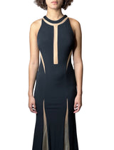 1970'S Vintage Black with Sheer Panelling Maxi Dress Uk 8 - 10