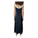 Vintage 1990's Black Crepe / Satin & Silver Beaded Dress UK 12