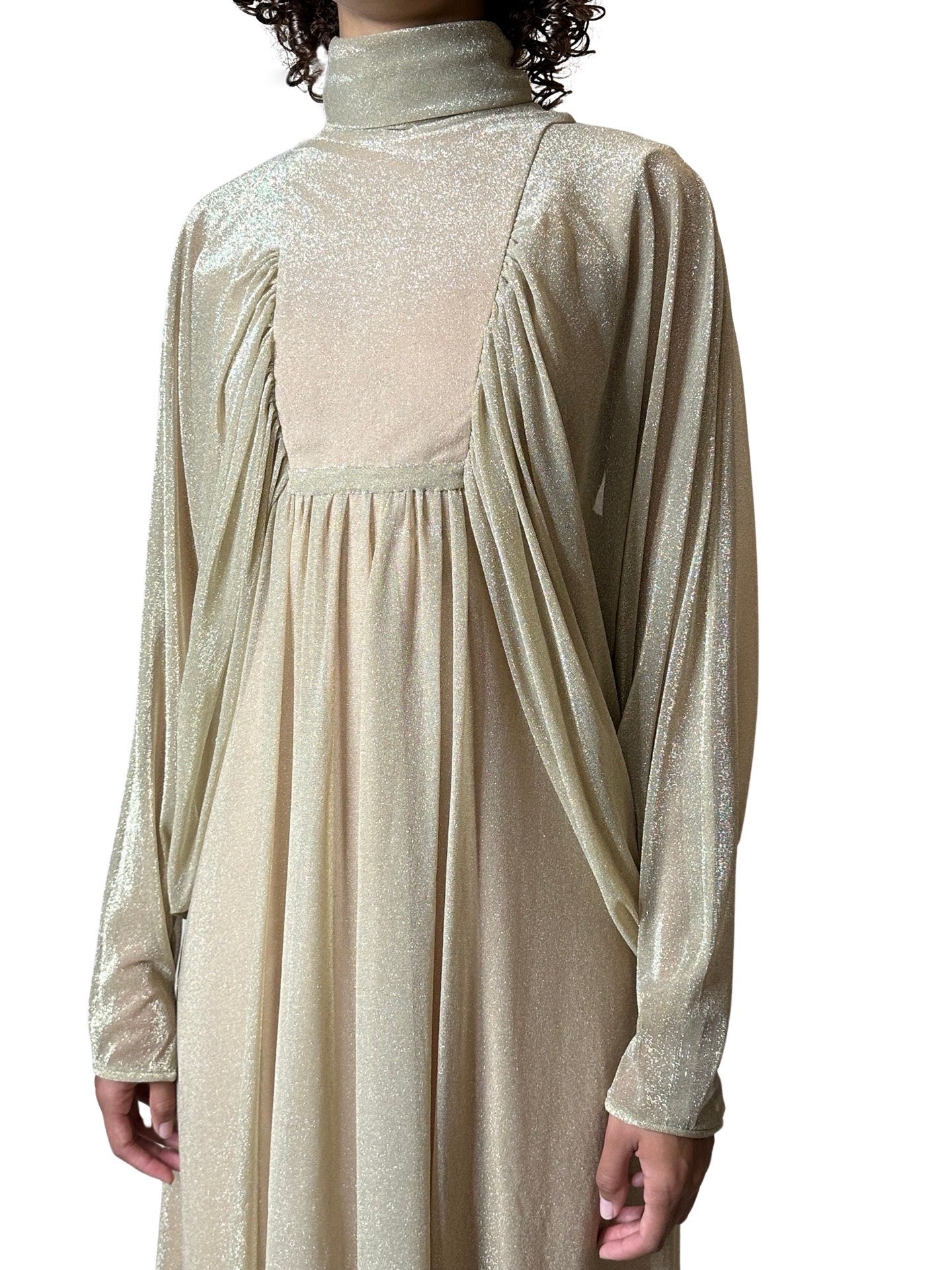 1970's Original Vintage Gold Goddess Maxi Dress UK 8 - 12