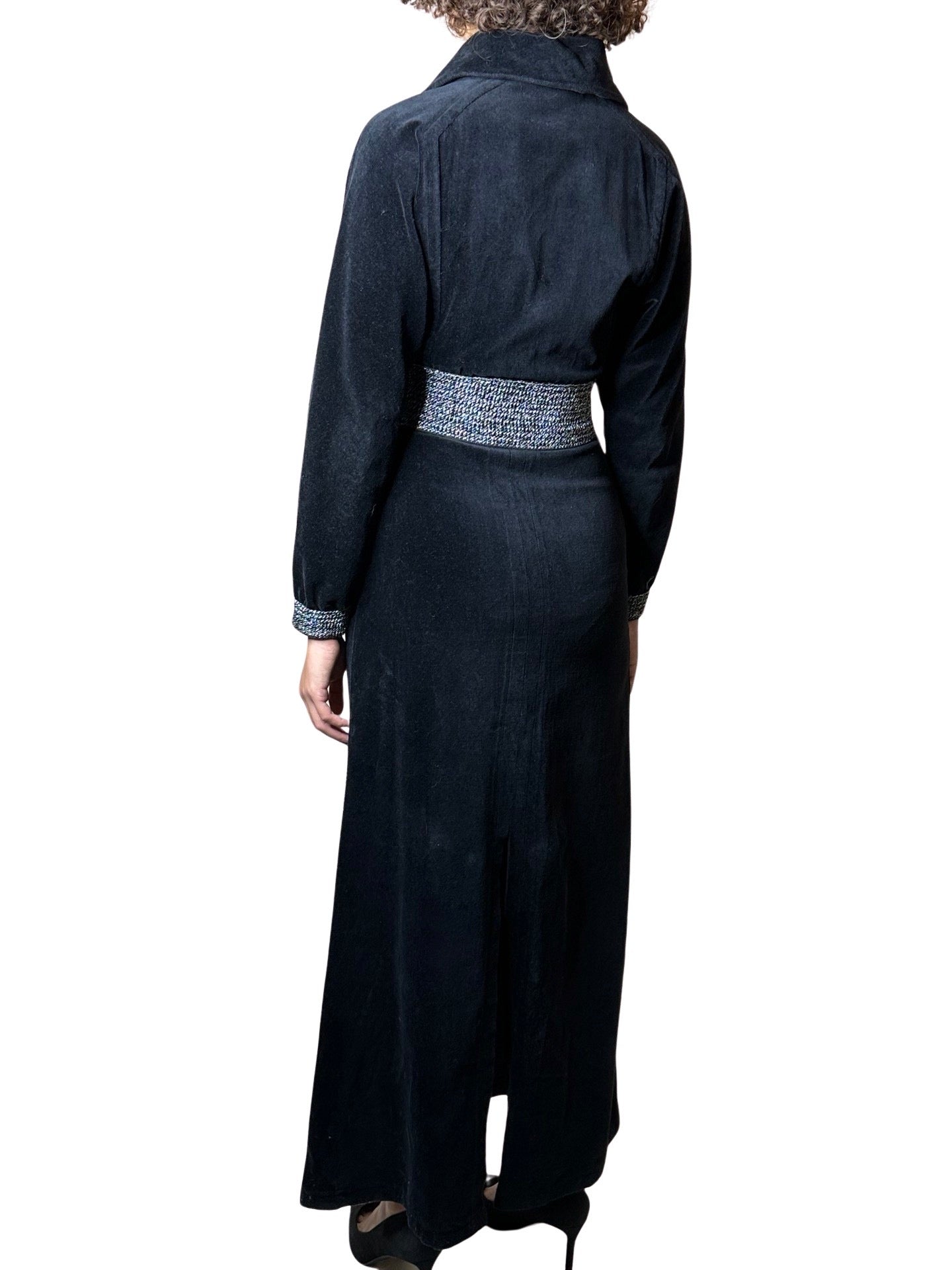Original Vintage 1970's Pierre Cardin Black Velvet Maxi Dress UK 10 - 12