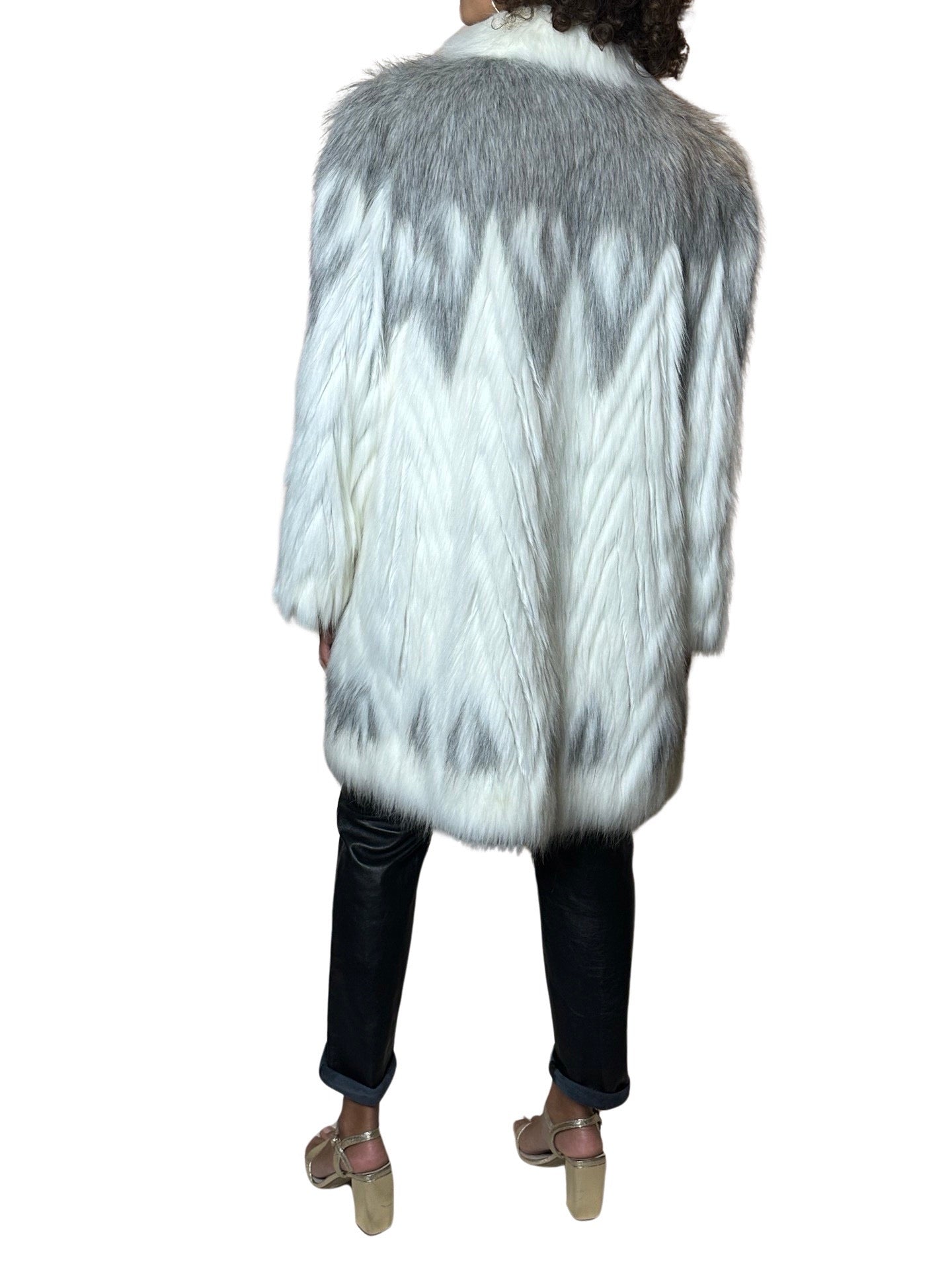Original 1970's Vintage White / Grey Fox Faux Fur Coat UK 8 - 16