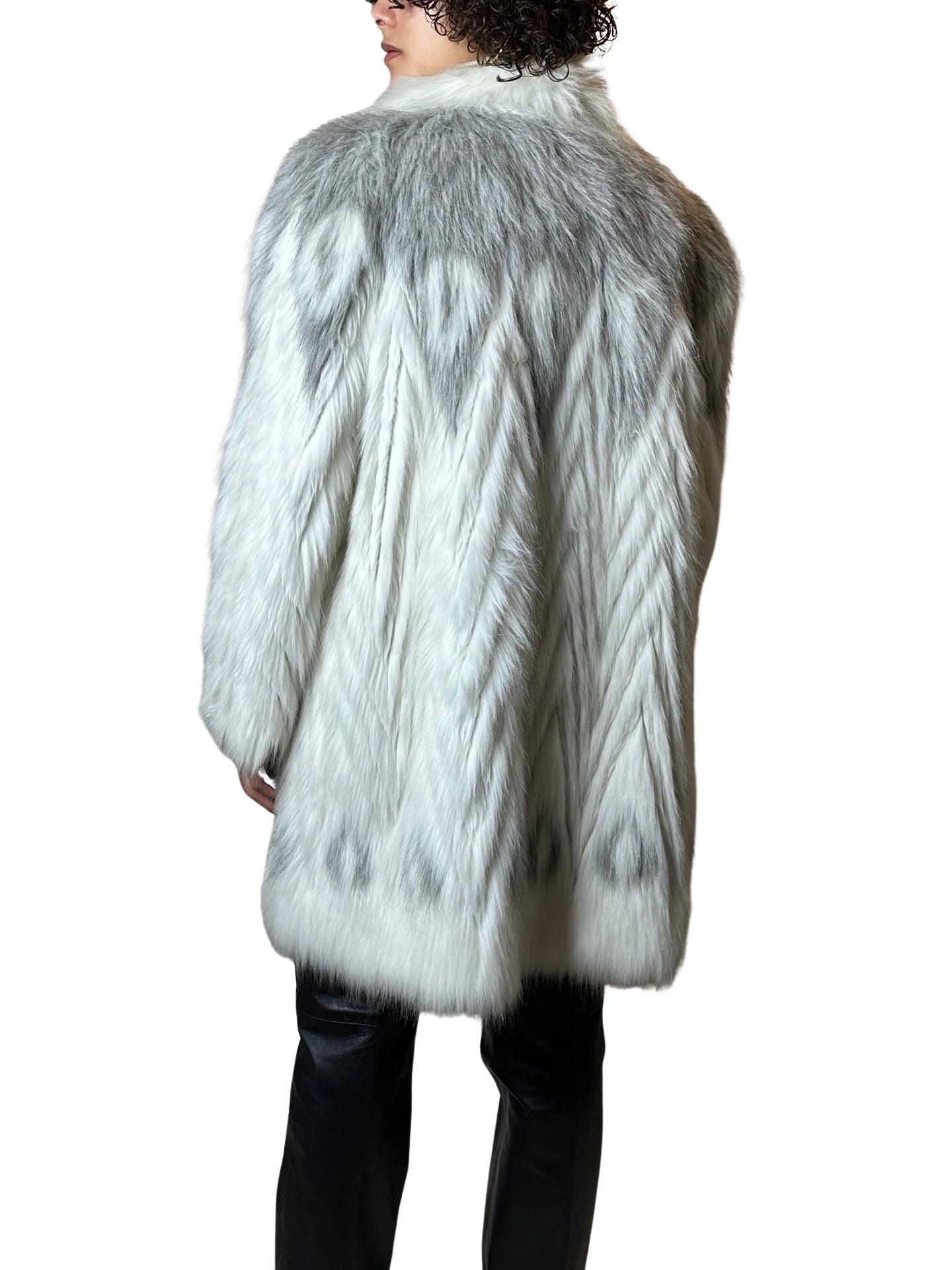 Gorgeous Original Vintage 1970's White / Grey Faux Fur Coat UK 8 - 14